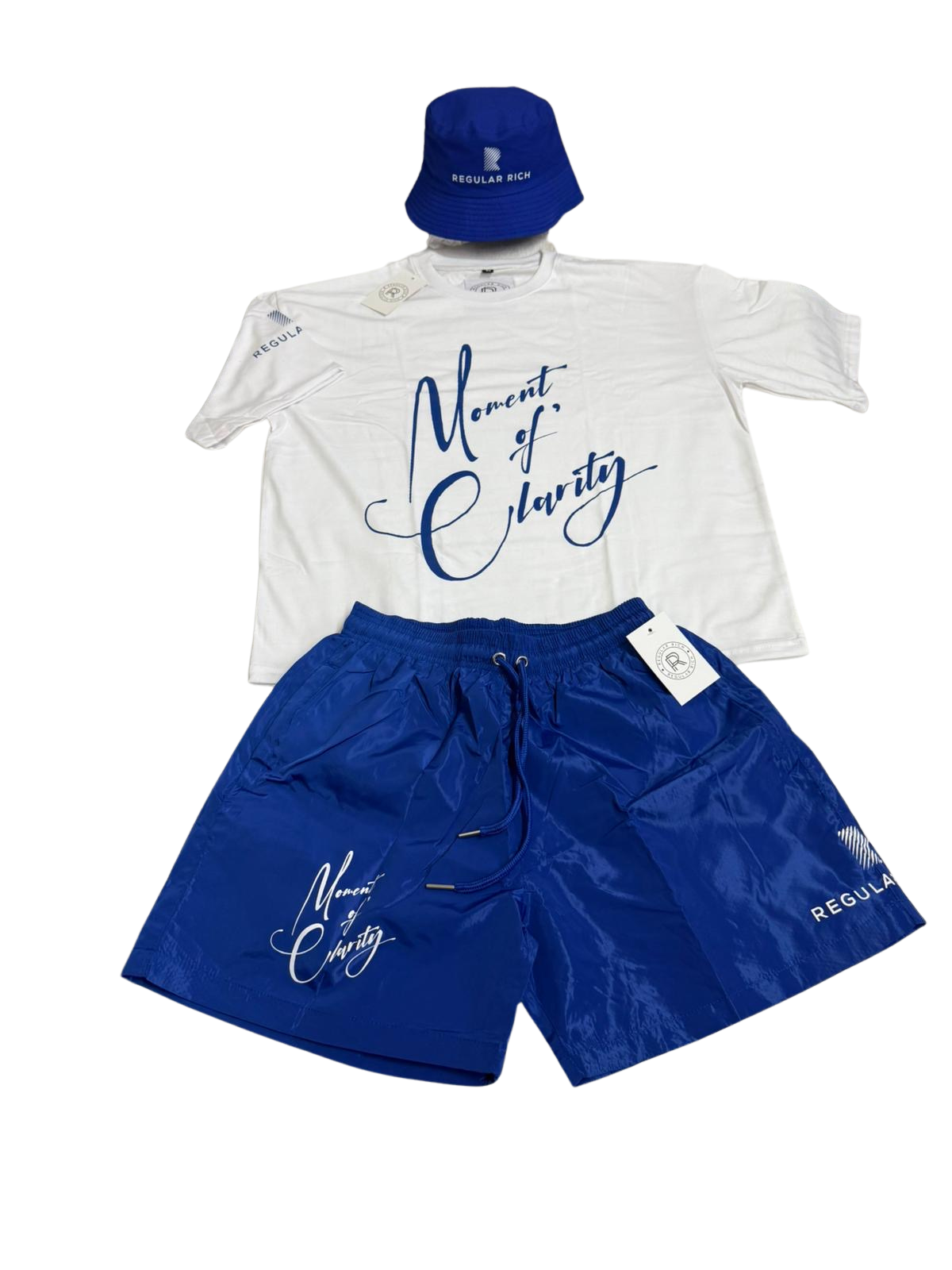 “Regular Rich” 3-Piece Streetwear Set (Tee, Shorts & Bucket Hat ) “Moment Of Clarity”Edition