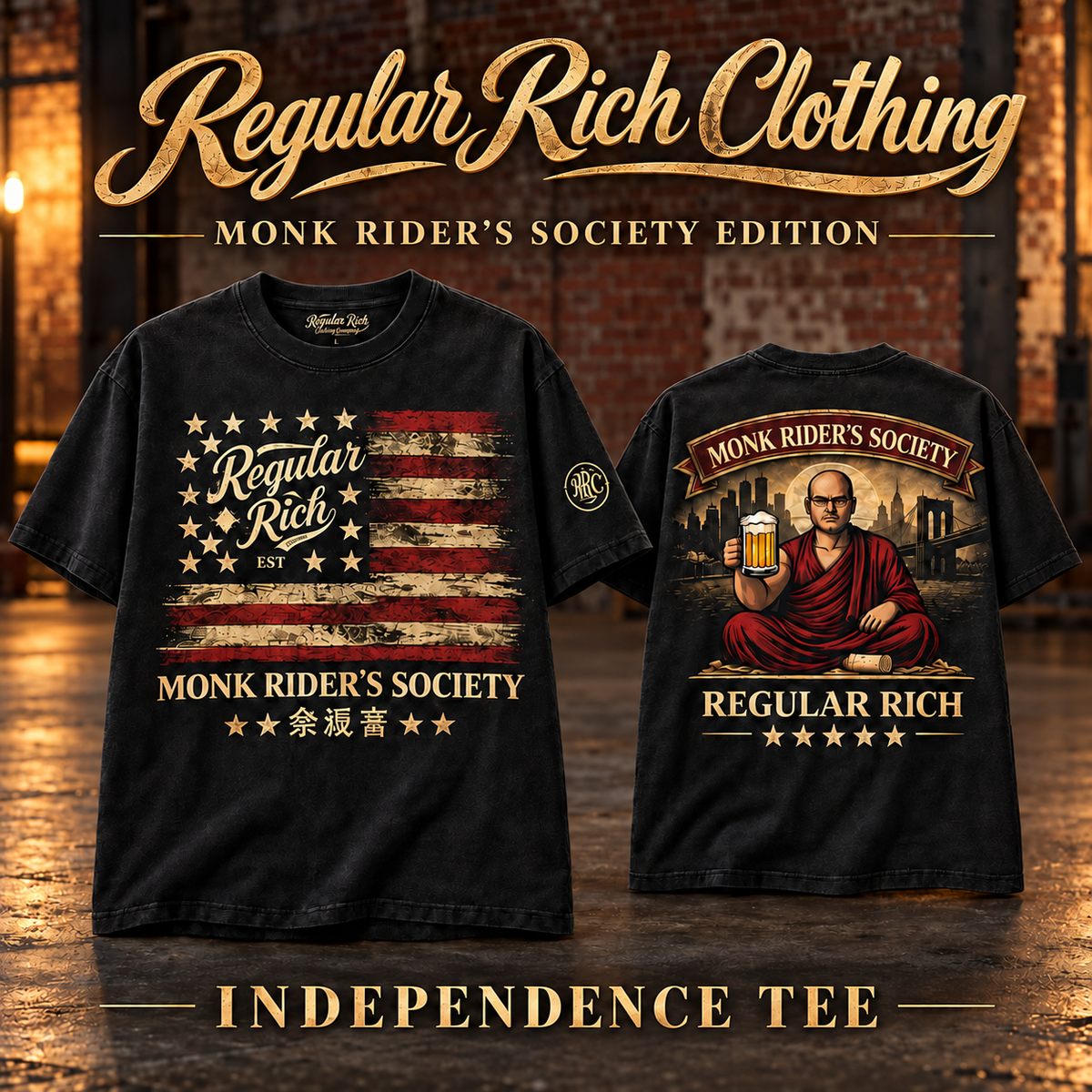 Independence Distressed Flag Graphic Tee | Monk Rider’s Society Edition